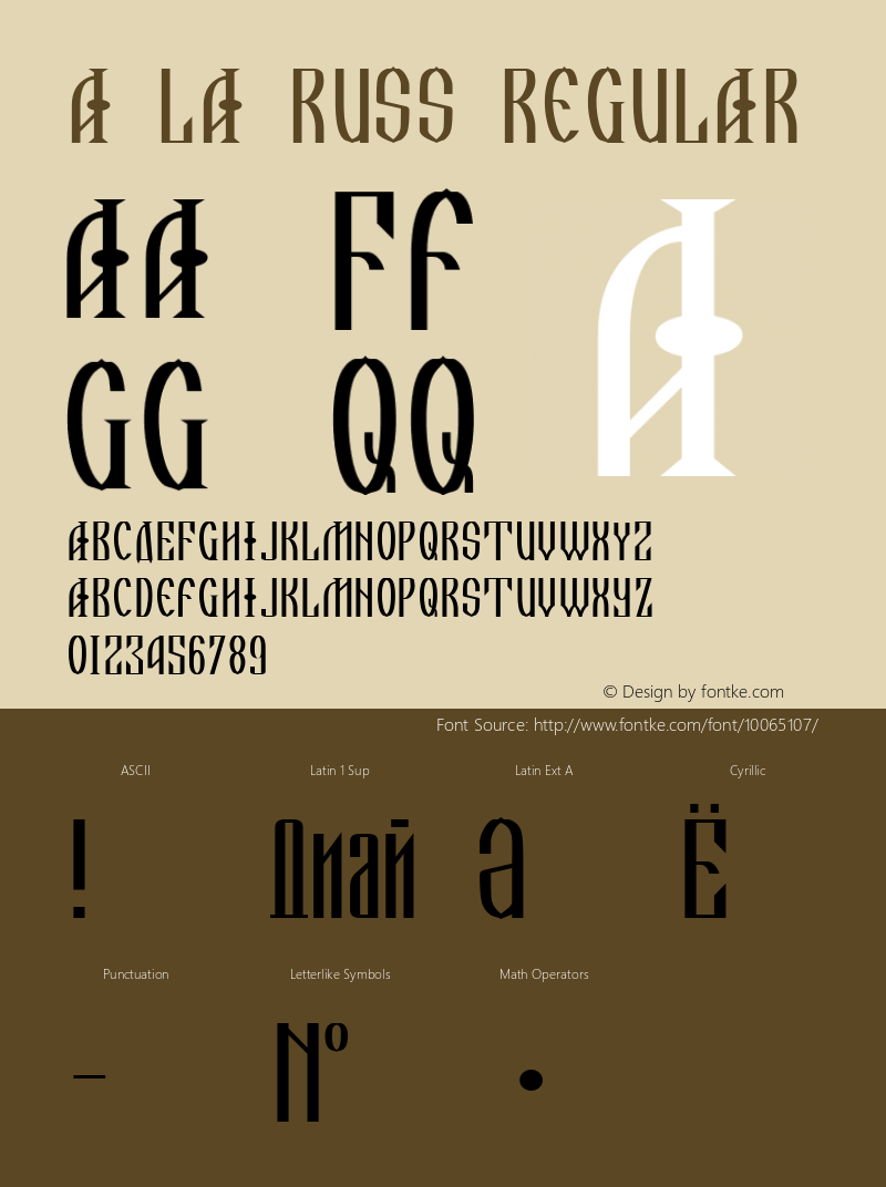 A La Russ Regular Macromedia Fontographer 4.1 06.03.97 Font Sample