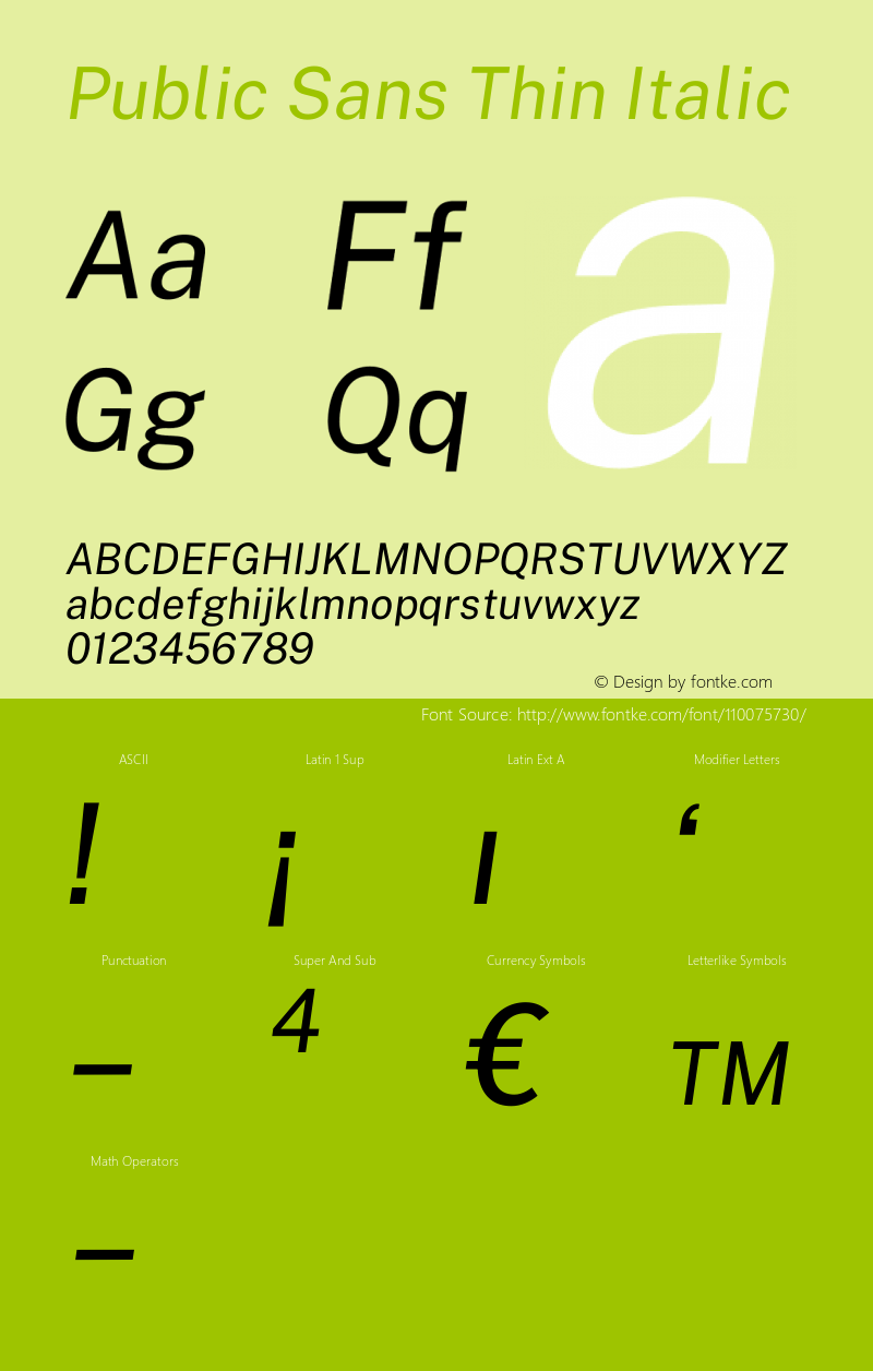 Public Sans Thin Italic Version 1.007 Font Sample