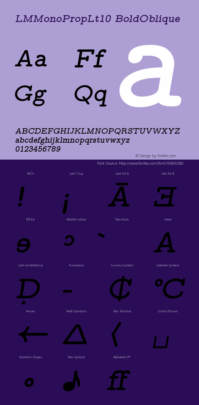 LMMonoPropLt10 BoldOblique Version 2.004 Font Sample