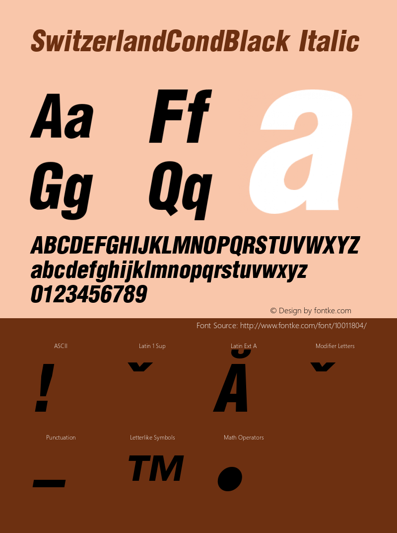 SwitzerlandCondBlack Italic 1.0 Sat Dec 05 16:48:16 1992 Font Sample