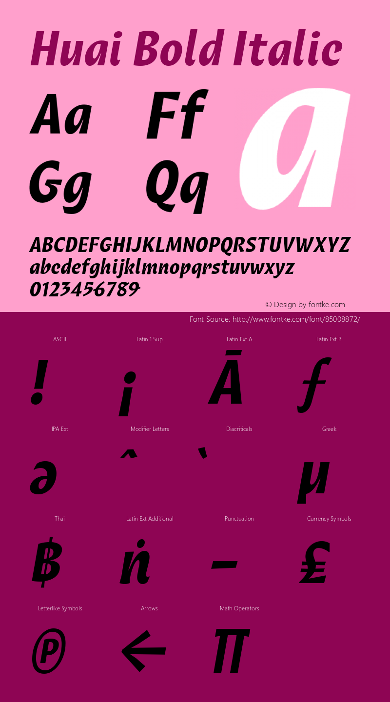 Huai Bold Italic Version 1.000;hotconv 1.0.109;makeotfexe 2.5.65596 Font Sample