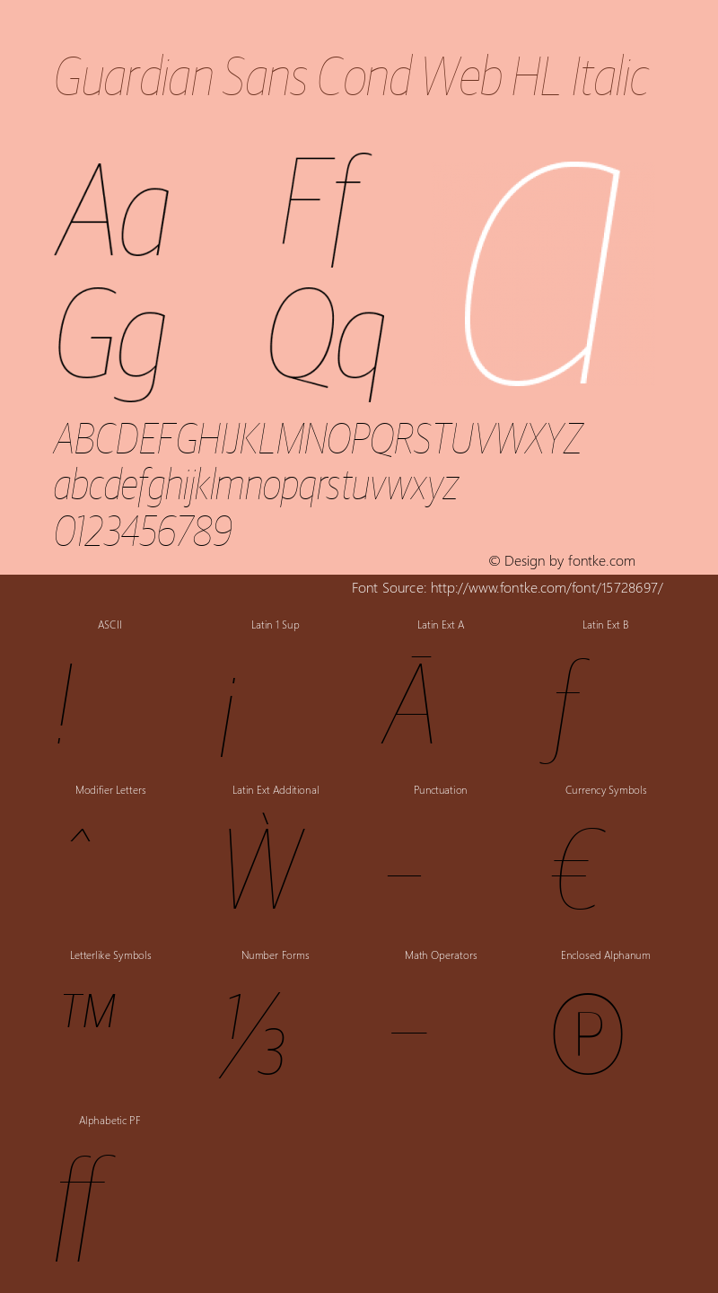 Guardian Sans Cond Web HL Italic Version 1.1 2012 Font Sample