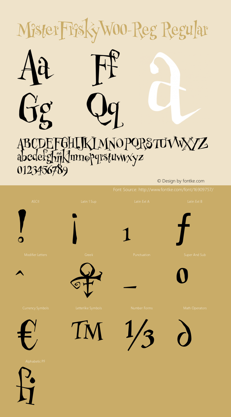 MisterFriskyW00-Reg Regular Version 1.00 Font Sample