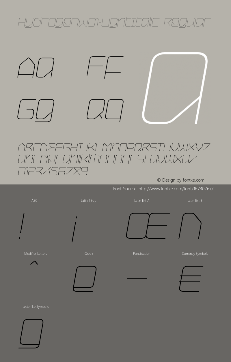 HydrogenW01-LightItalic Regular Version 1.00 Font Sample