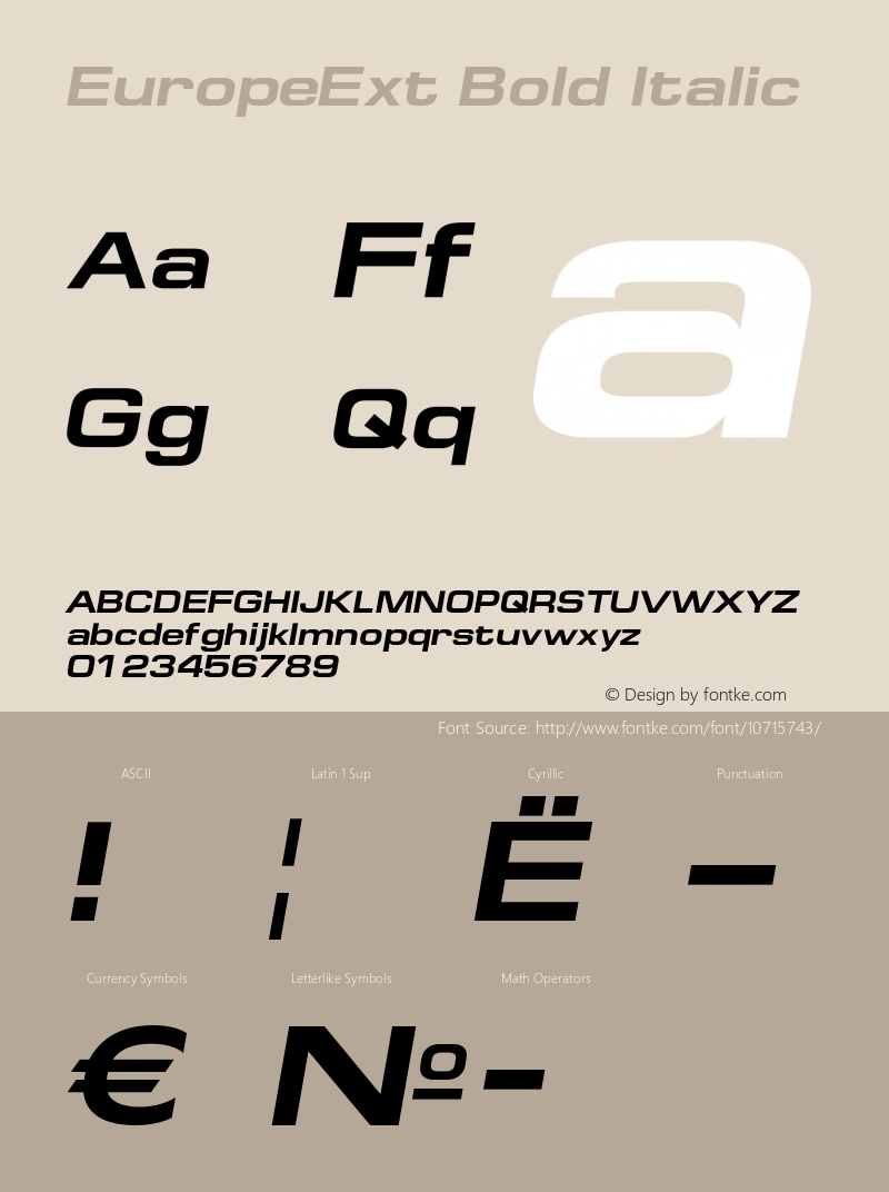 EuropeExt Bold Italic OTF 1.0;PS 001.001;Core 116;AOCW 1.0 161 Font Sample