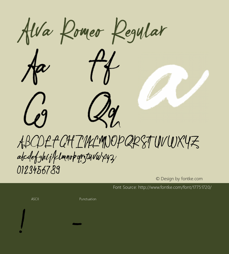 Alva Romeo Regular Unknown Font Sample