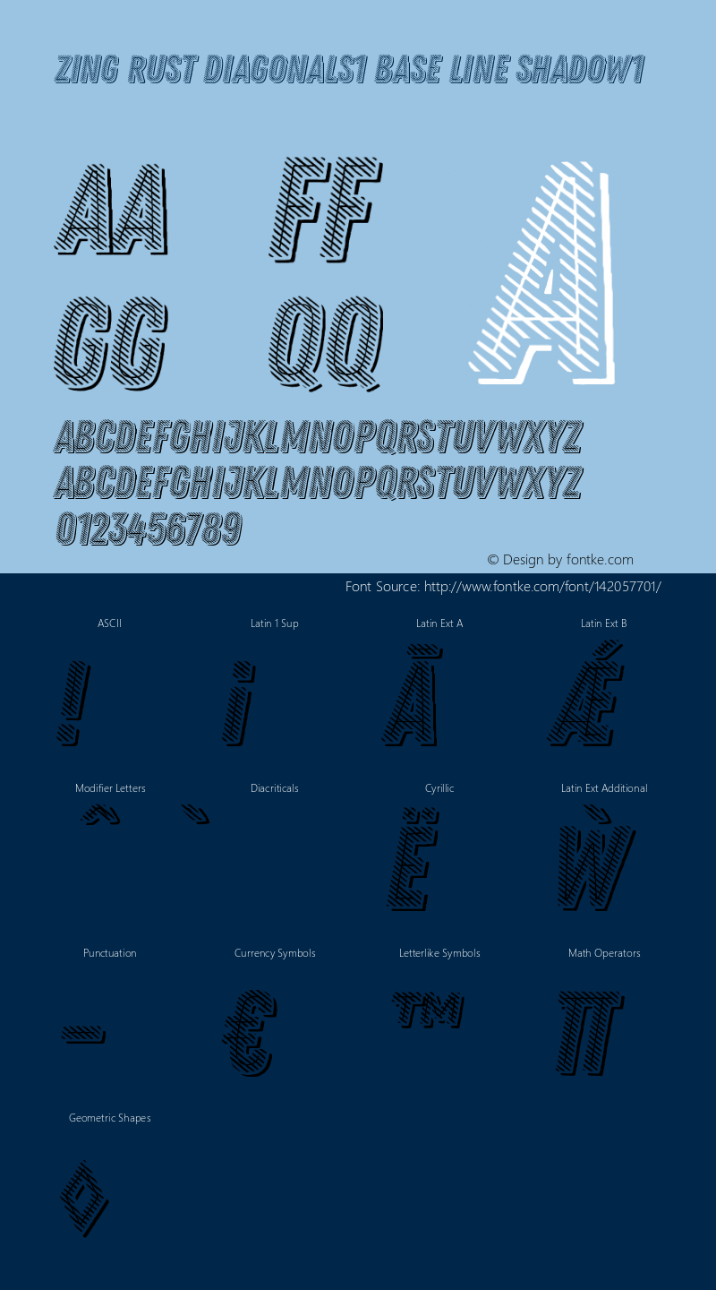 Zing Rust Diagonals1 Base Line Shadow1 Version 1.000 Font Sample