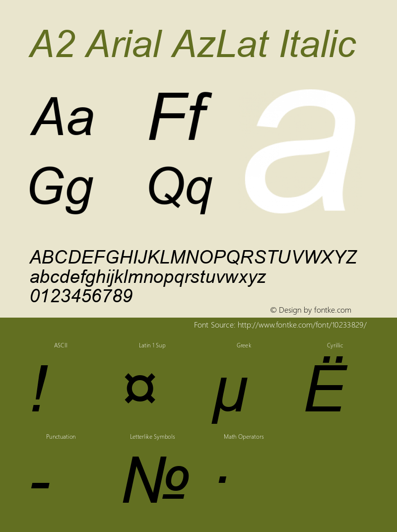 A2 Arial AzLat Italic 2 Font Sample