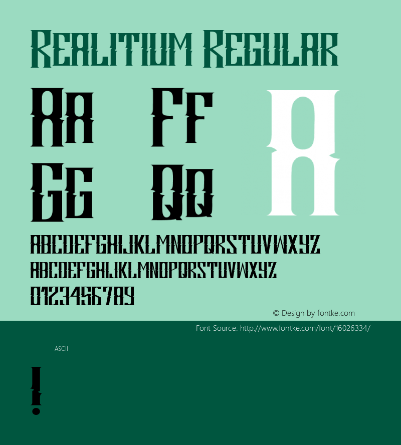 Realitium Regular Unknown Font Sample