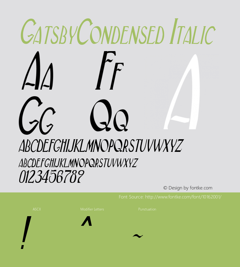 GatsbyCondensed Italic Rev. 003.000 Font Sample