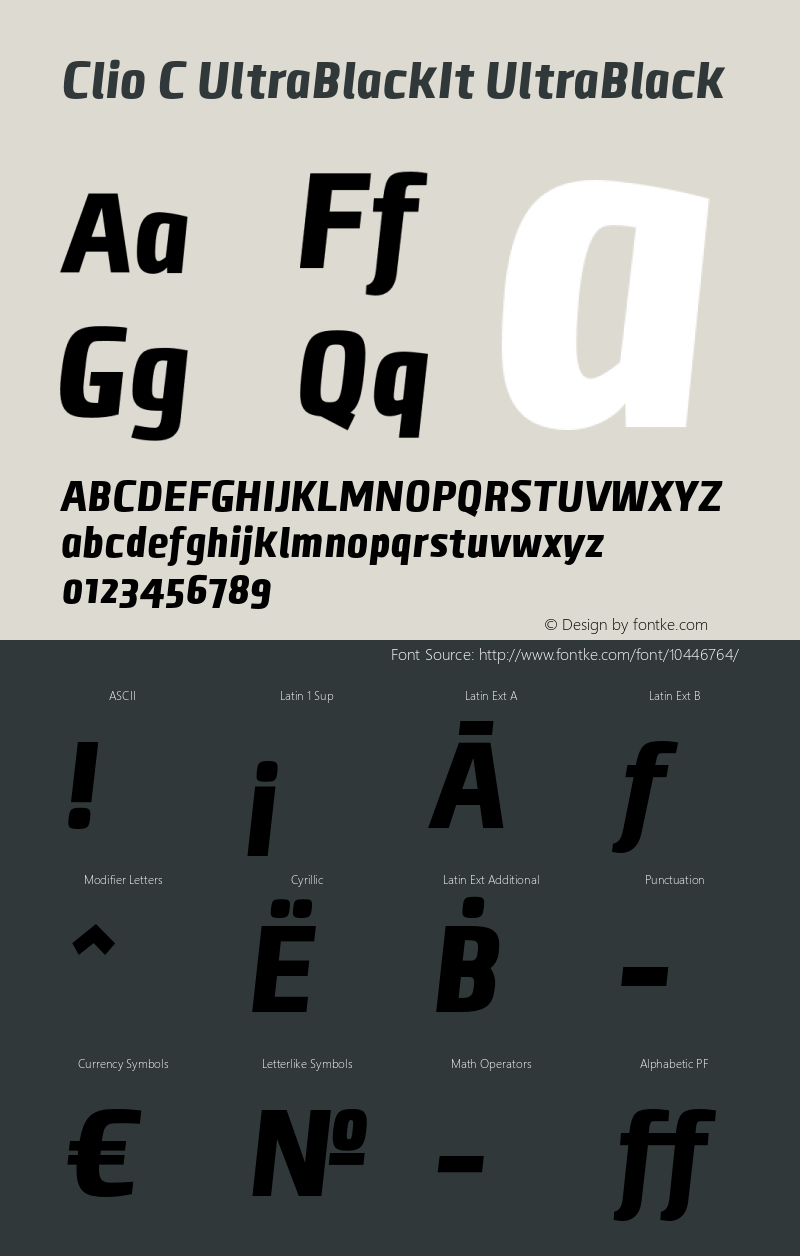 Clio C UltraBlackIt UltraBlack Version 1.000 2012 initial release Font Sample