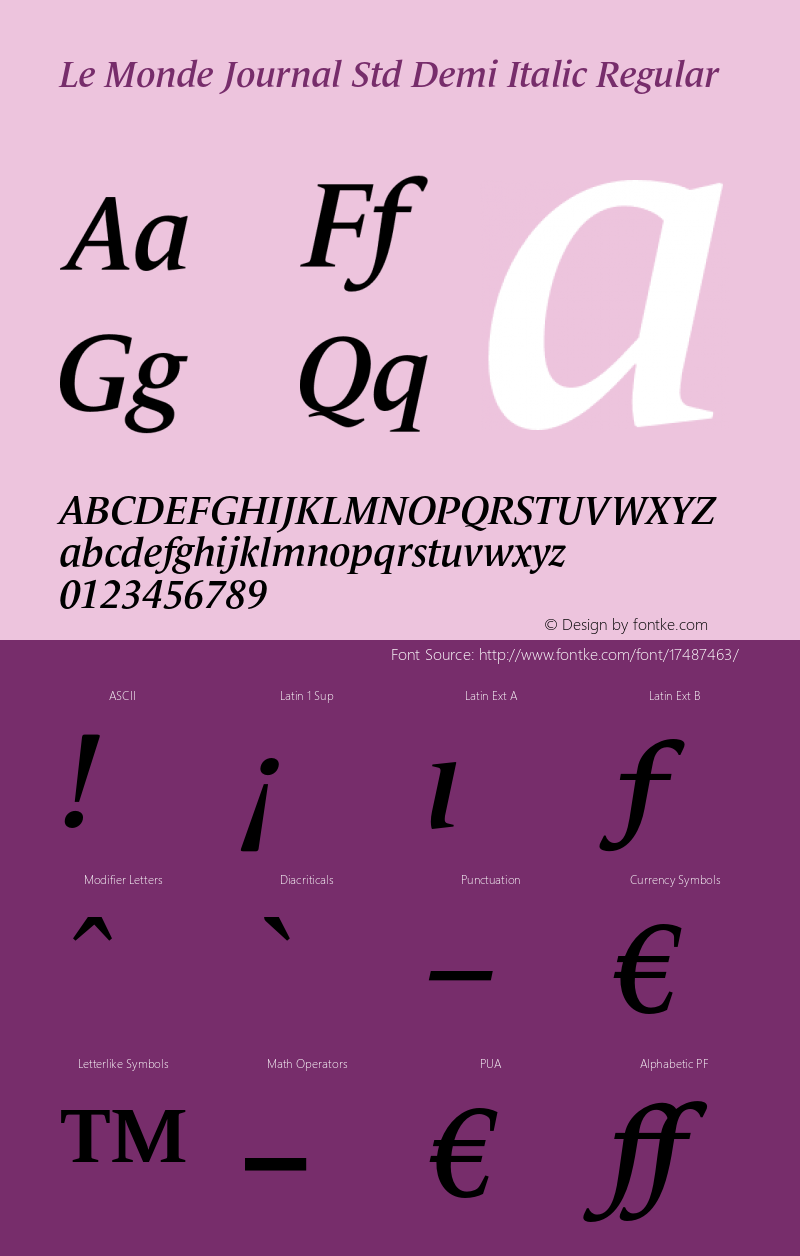 Le Monde Journal Std Demi Italic Regular Version 1.000 Font Sample