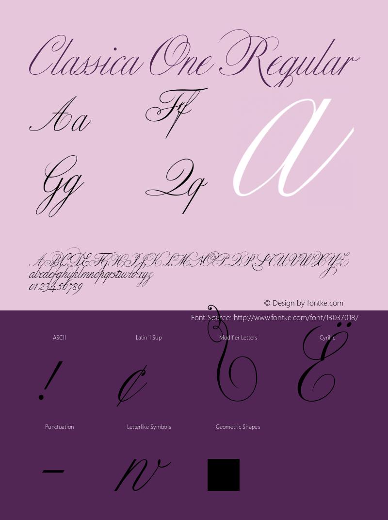 Classica One Regular Version 1.000 2006 initial release Font Sample