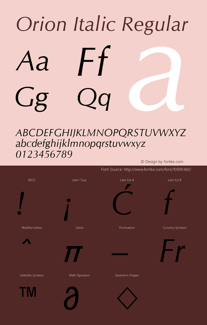 Orion Italic Regular Unknown Font Sample