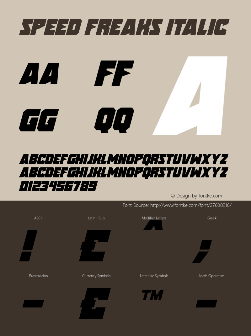 Speed Freaks Italic Version 1.00 November 15, 2018, initial release Font Sample