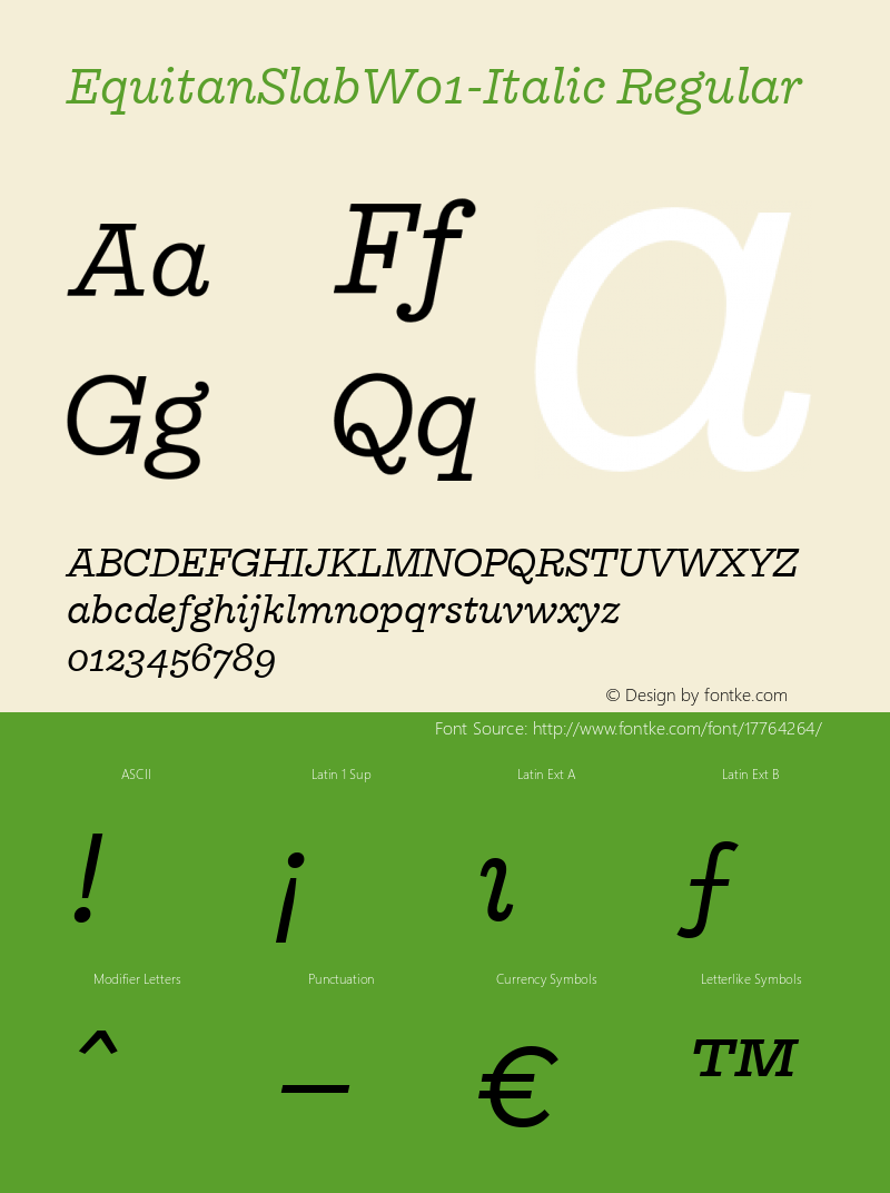 EquitanSlabW01-Italic Regular Version 1.00 Font Sample