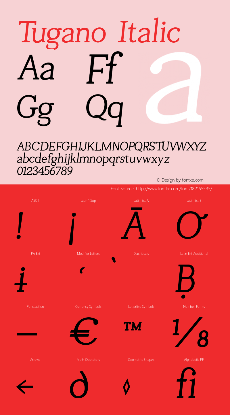 Tugano Italic Version 1.000;PS 001.000;hotconv 1.0.88;makeotf.lib2.5.64775图片样张