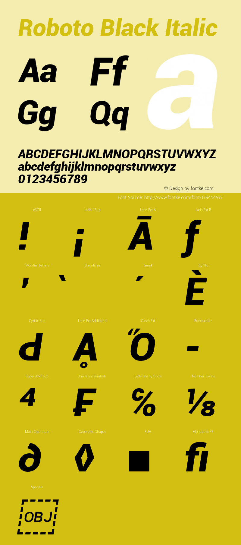 Roboto Black Italic Version 1.00000; 2011 Font Sample