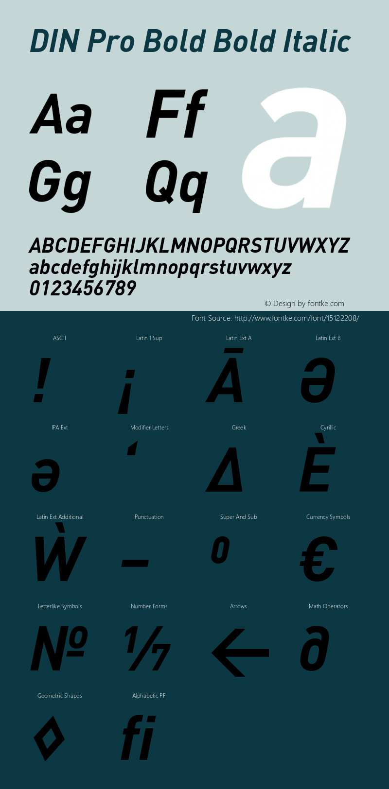 DIN Pro Bold Bold Italic Version 7.504; 2005; Build 1020 Font Sample