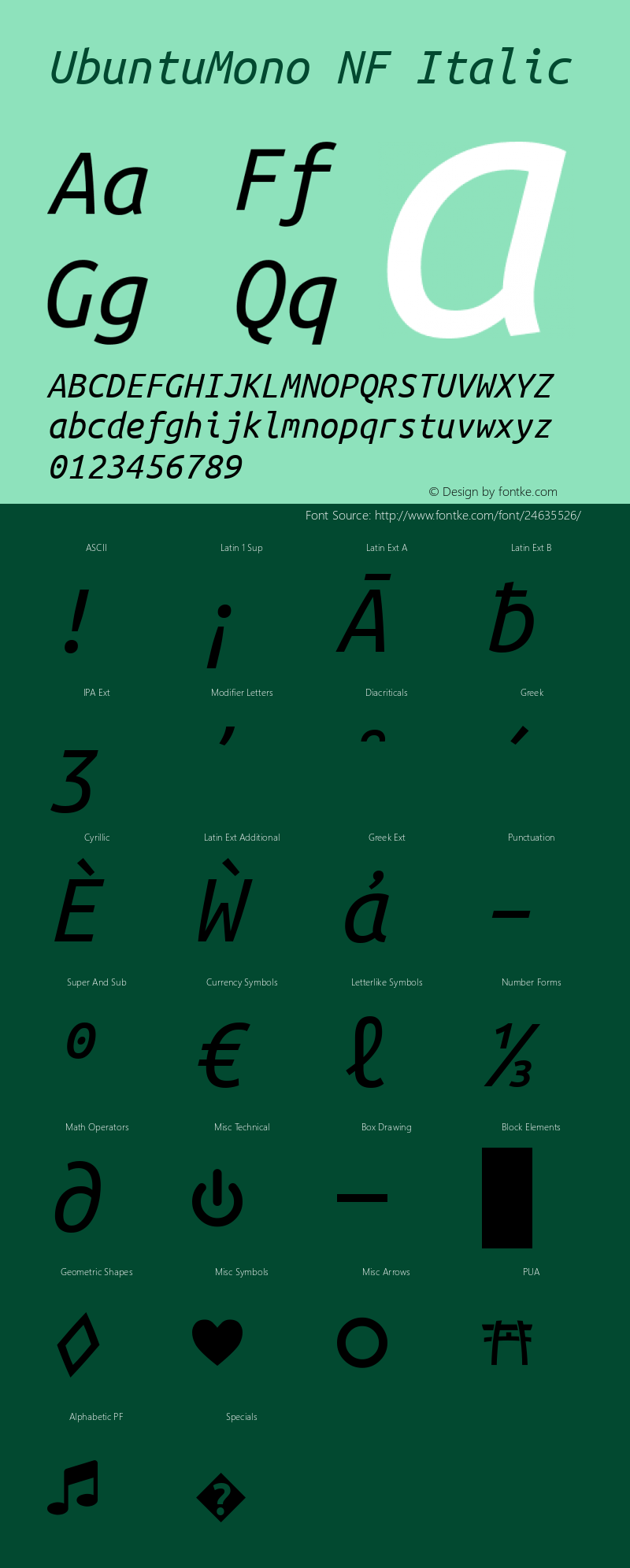 Ubuntu Mono Italic Nerd Font Complete Mono Windows Compatible Version 0.80 Font Sample