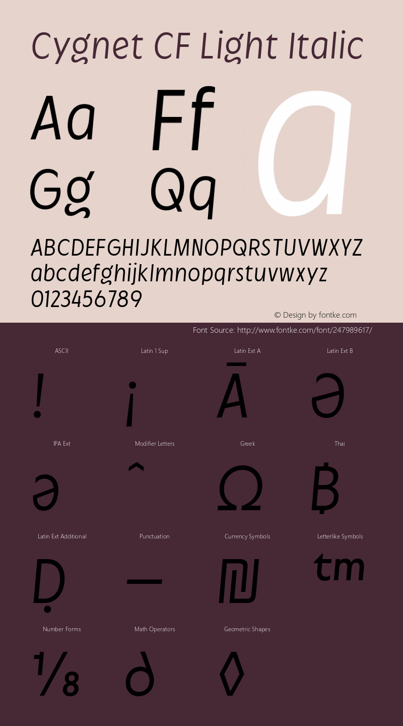 Cygnet CF Light Italic Version 1.000图片样张