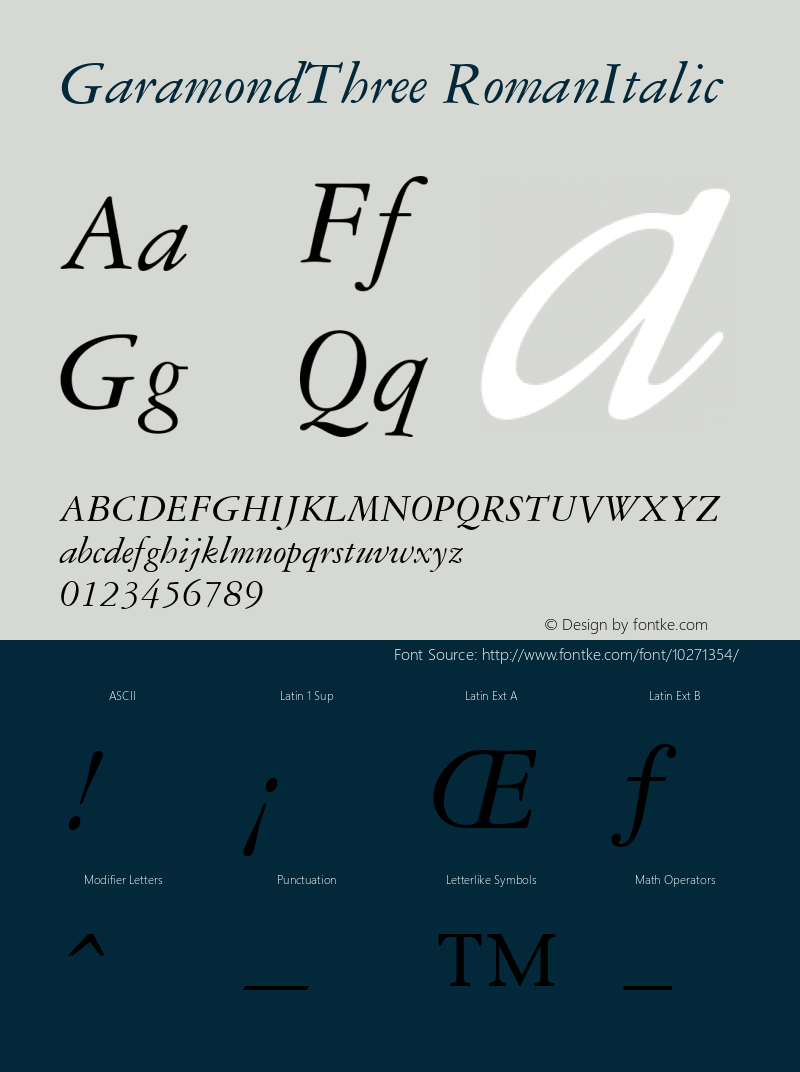 GaramondThree RomanItalic Version 1.00 Font Sample