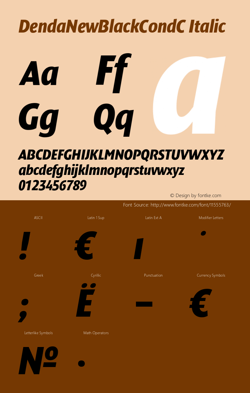 DendaNewBlackCondC Italic Version 001.001 Font Sample