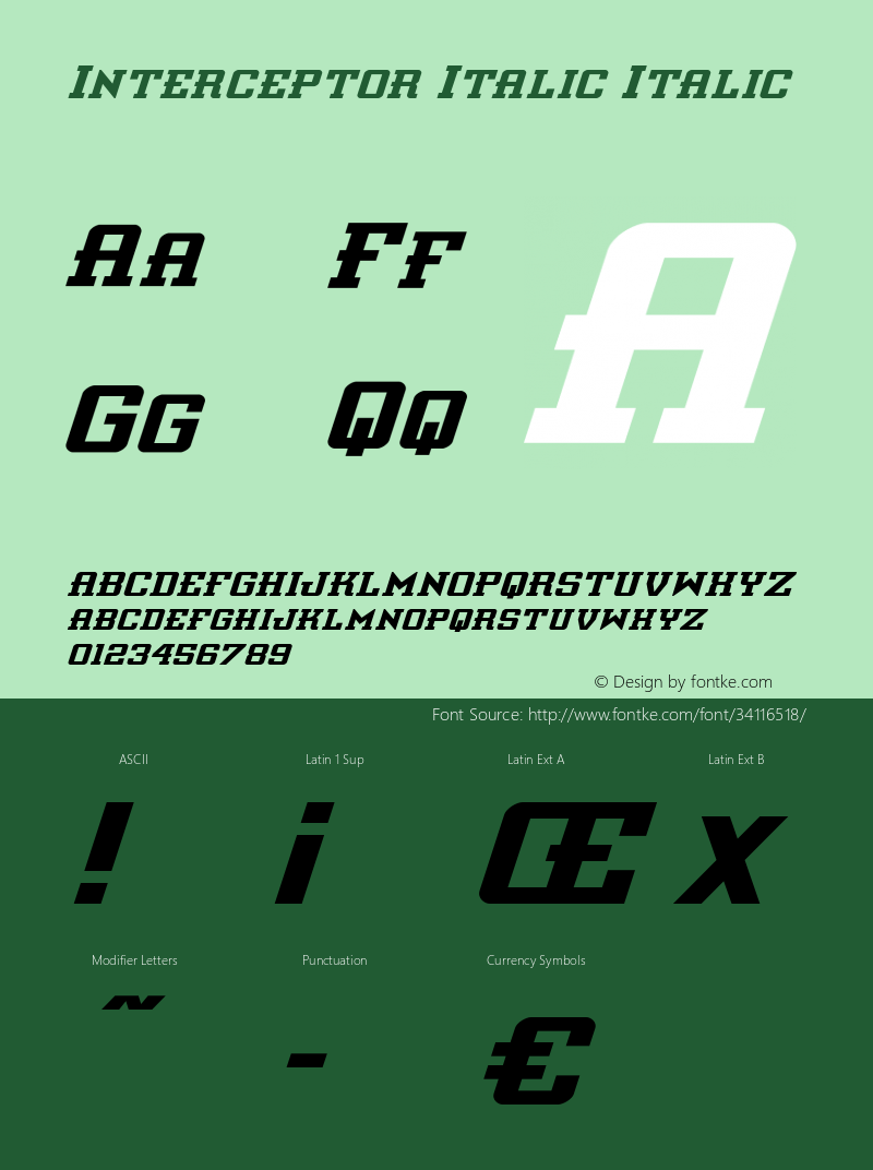 Interceptor Italic Version 2.1; 2019 Font Sample