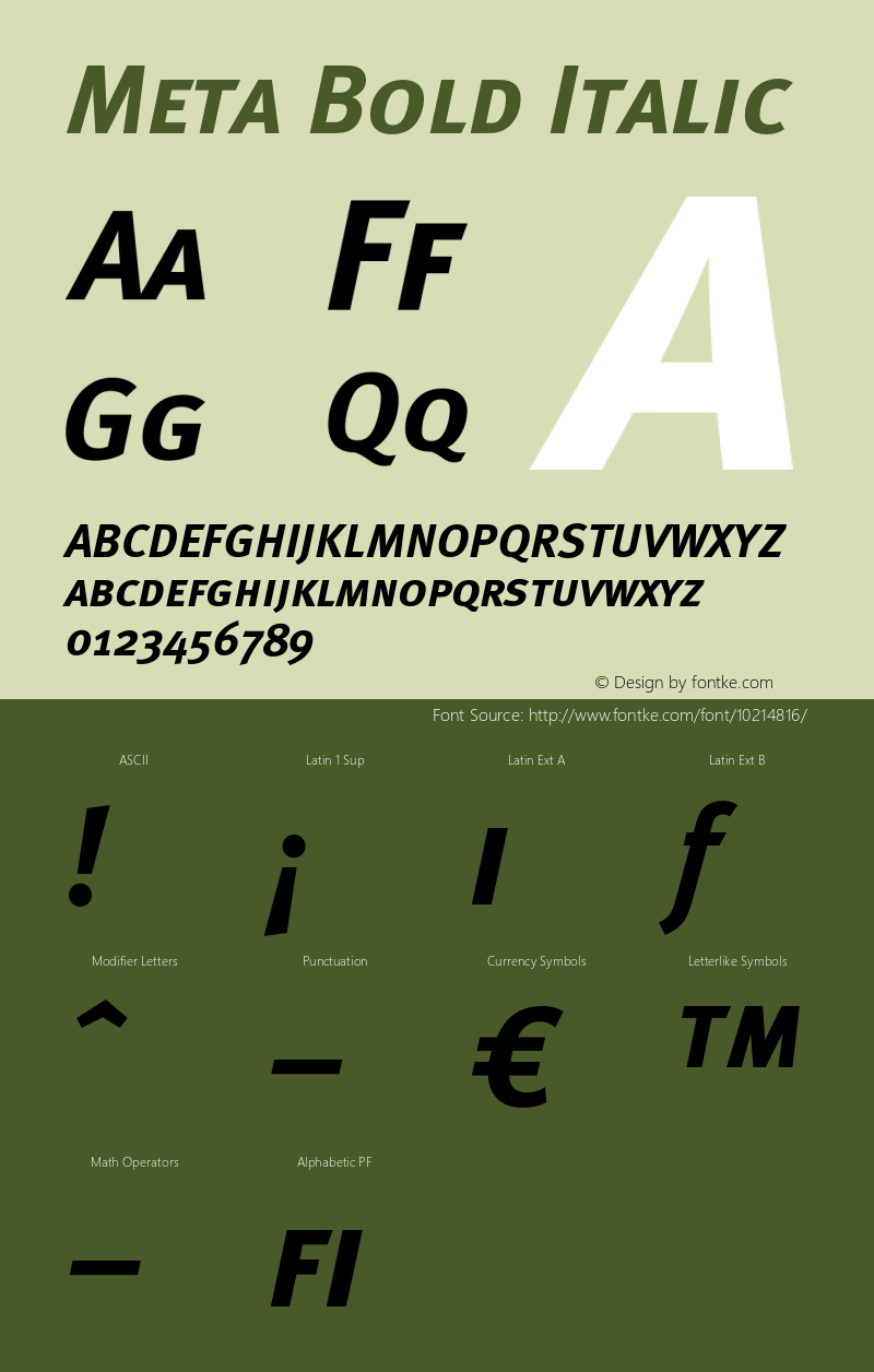 Meta Bold Italic 004.301 Font Sample