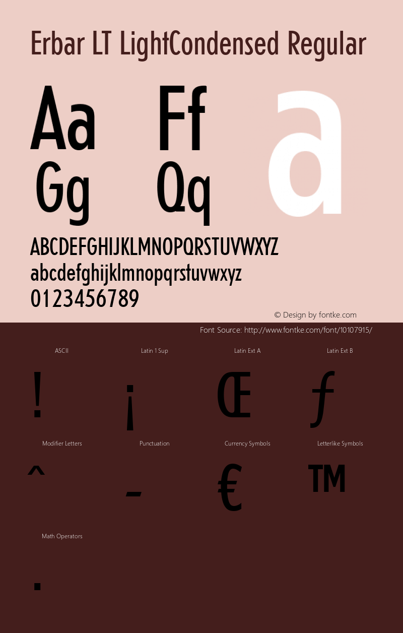 Erbar LT LightCondensed Regular Version 6.1; 2002 Font Sample