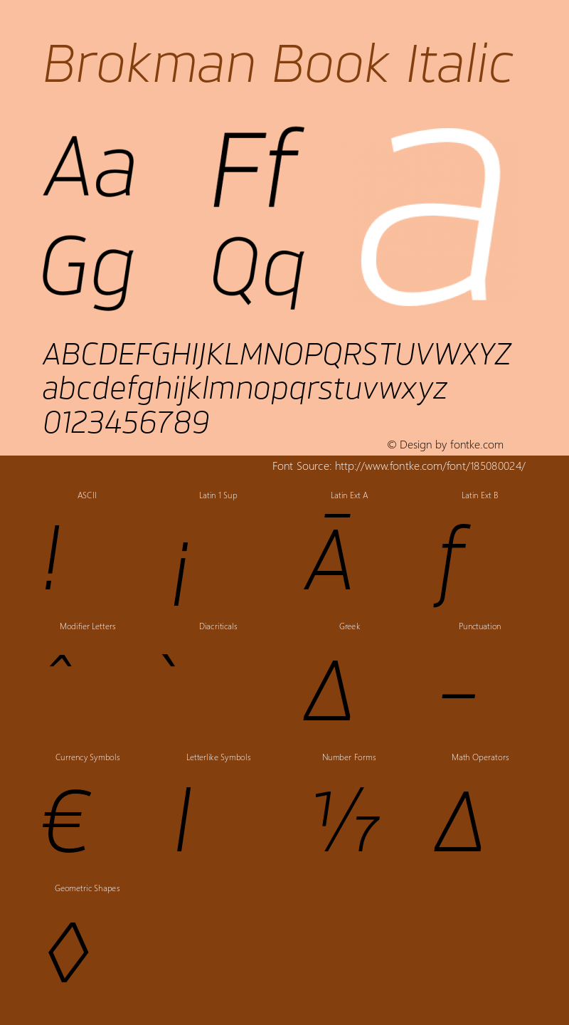 Brokman Book Italic Version 1.002;PS 001.002;hotconv 1.0.70;makeotf.lib2.5.58329图片样张