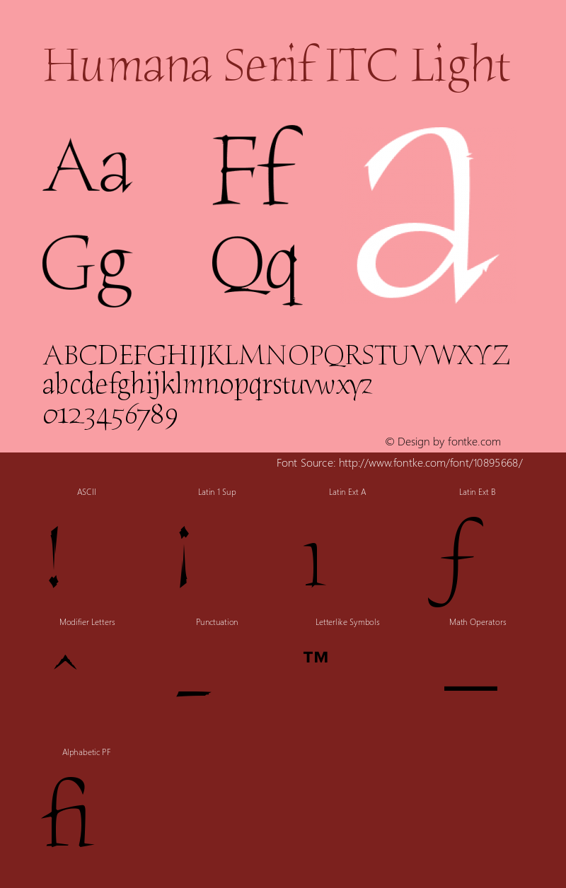 Humana Serif ITC Light Version 001.001 Font Sample
