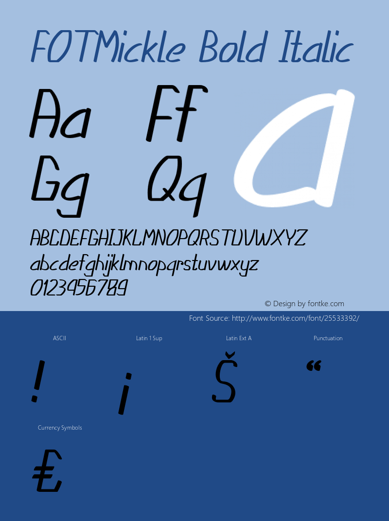 FOTMickle-BoldItalic Version 1.000 Font Sample