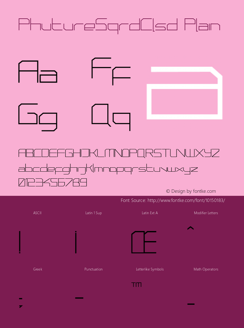 PhutureSqrdClsd Plain Version 001.000 Font Sample