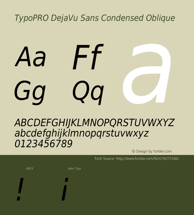 TypoPRO DejaVu Sans Condensed Oblique Version 2.34 Font Sample