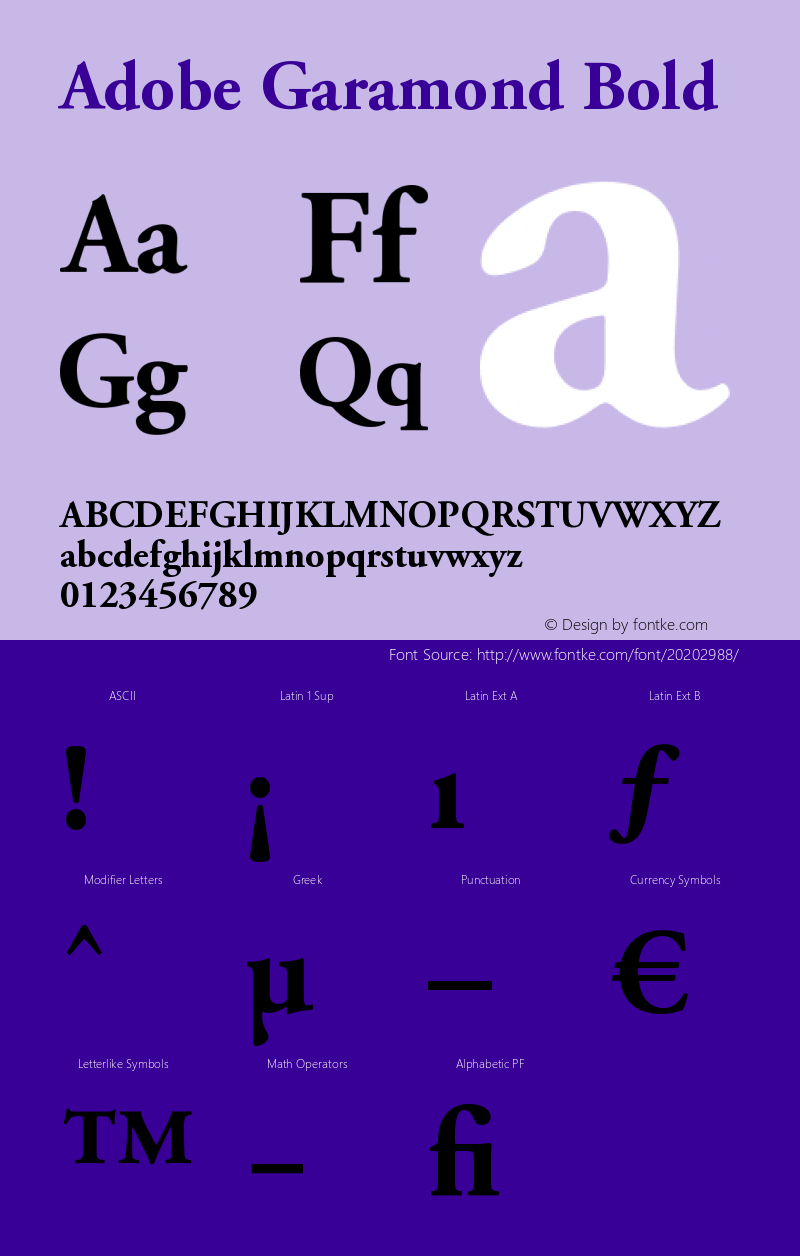 Adobe Garamond Bold Version 001.003 Font Sample