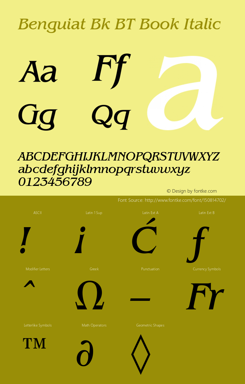 Benguiat Book Italic BT mfgpctt-v4.4 Dec 14 1998 Font Sample