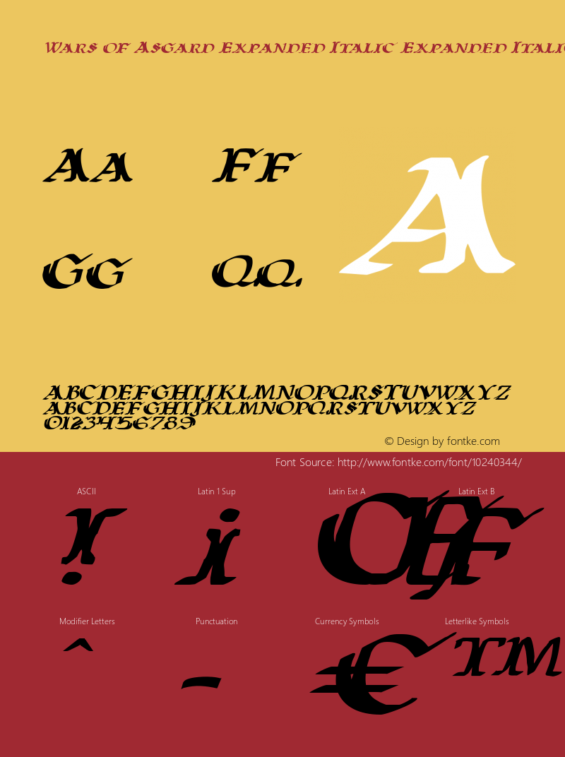 Wars of Asgard Expanded Italic Expanded Italic 1 Font Sample