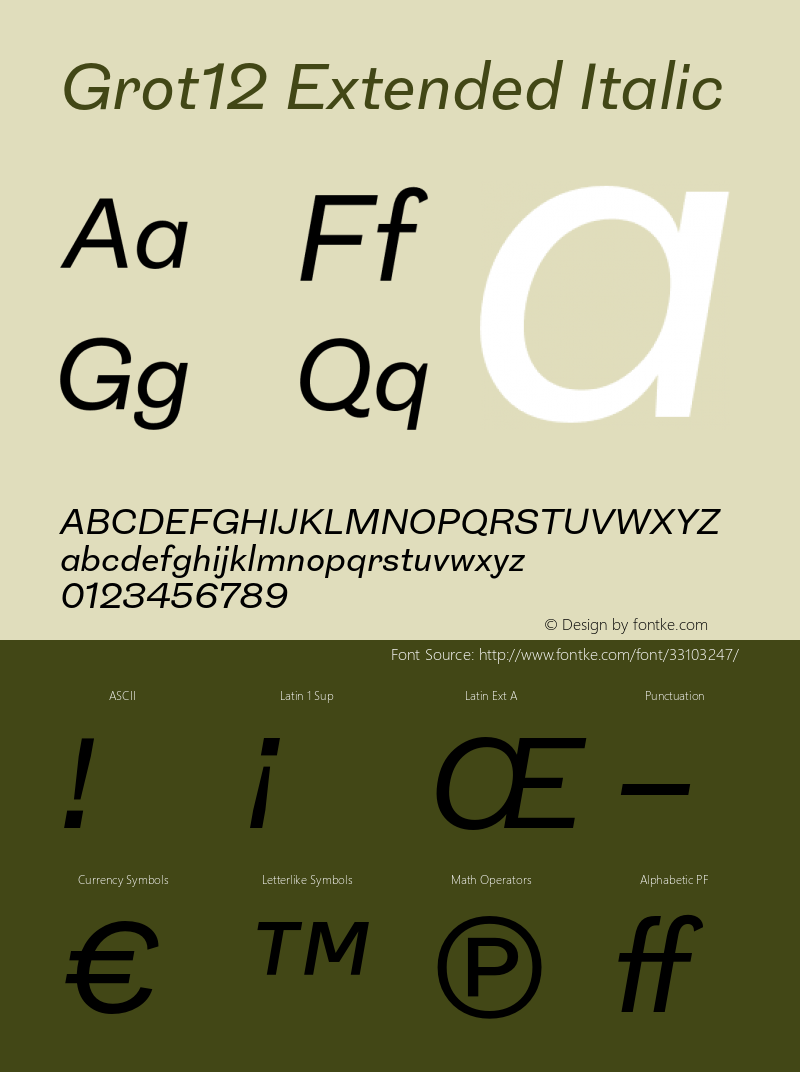 Grot12Extended-Italic Version 1.0 Font Sample