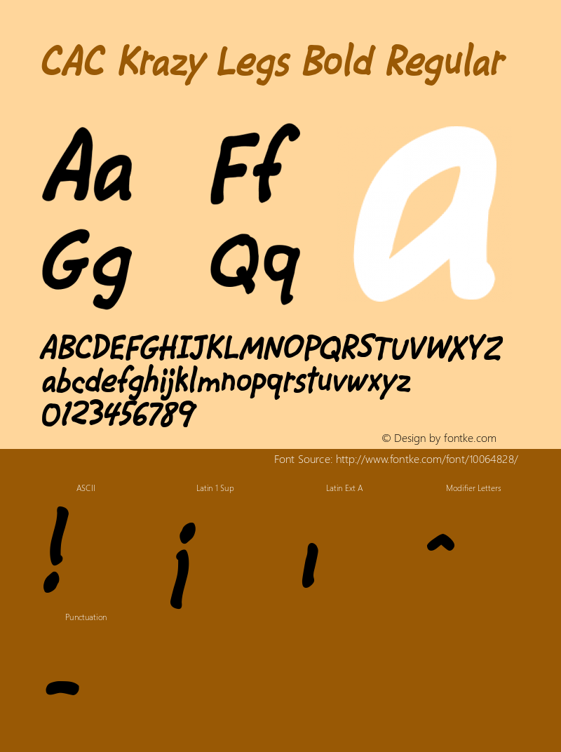 CAC Krazy Legs Bold Regular Altsys Fontographer 4.1 3/5/96 Font Sample