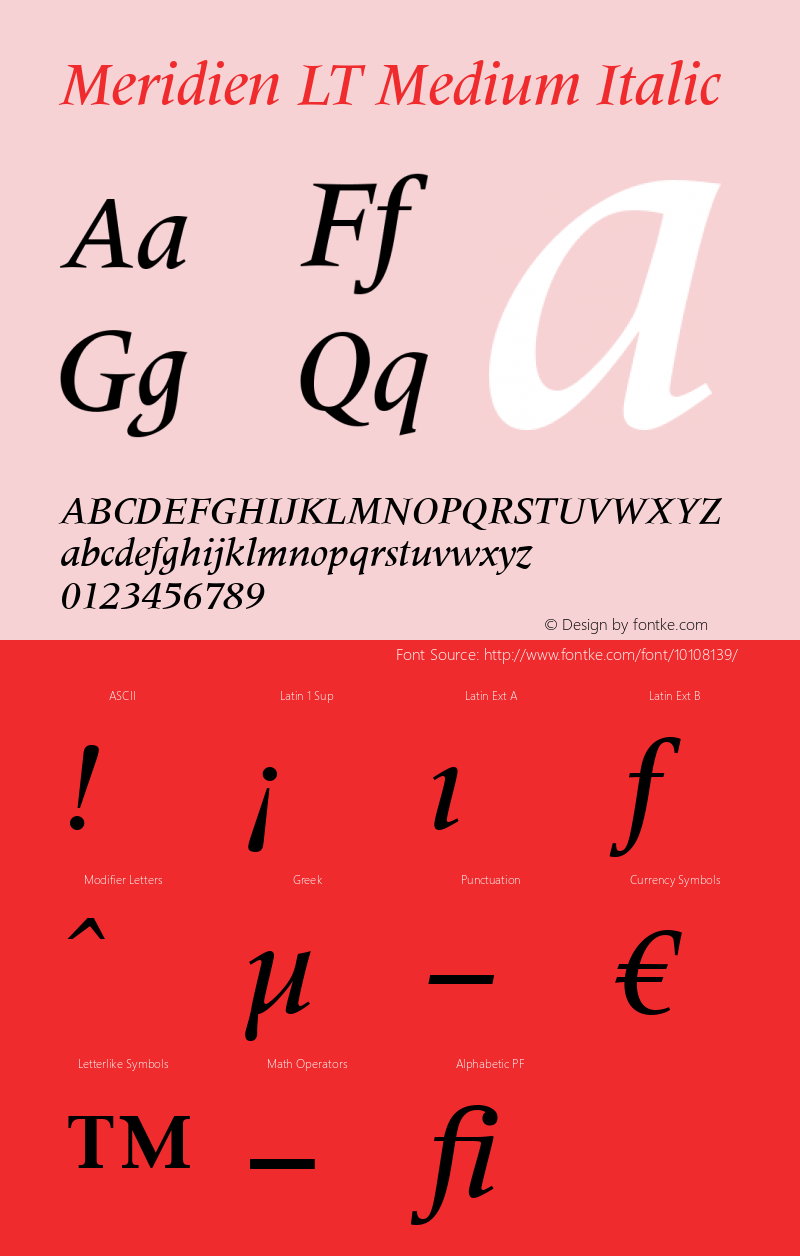 Meridien LT Medium Italic Version 6.1; 2002 Font Sample