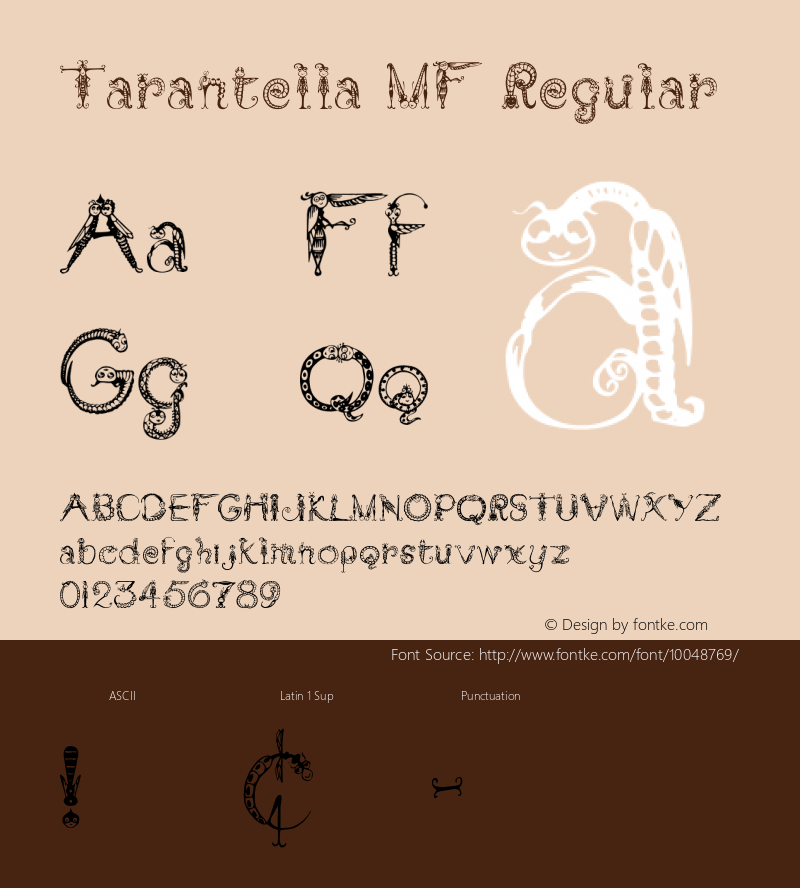 Tarantella MF Regular Altsys Fontographer 4.1 4/16/98 Font Sample