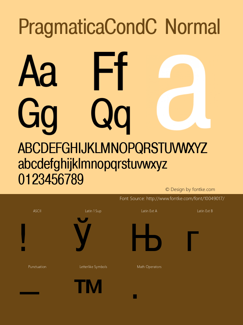 PragmaticaCondC Normal 1.0 Thu Jun 17 20:08:07 1993 Font Sample