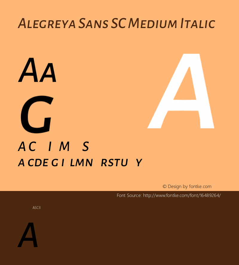 Alegreya Sans SC Medium Italic Version 1.000;PS 001.000;hotconv 1.0.70;makeotf.lib2.5.58329 DEVELOPMENT; ttfautohint (v0.97) -l 8 -r 50 -G 200 -x 17 -f dflt -w G -W Font Sample