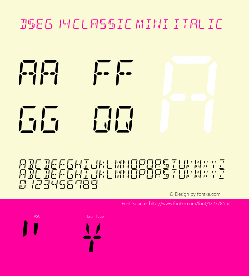 DSEG14 Classic Mini Italic Version 0.2 Font Sample