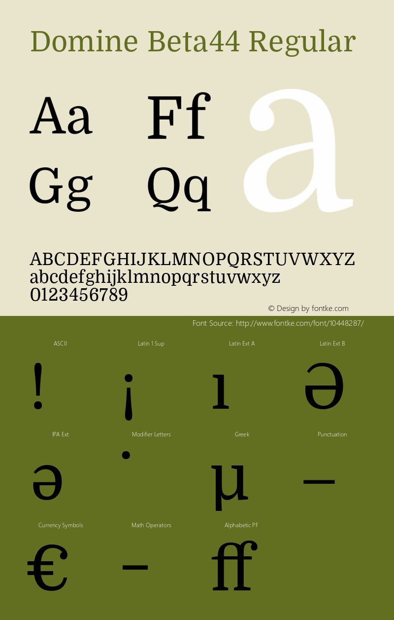 Domine Beta44 Regular Version 0.044 Font Sample