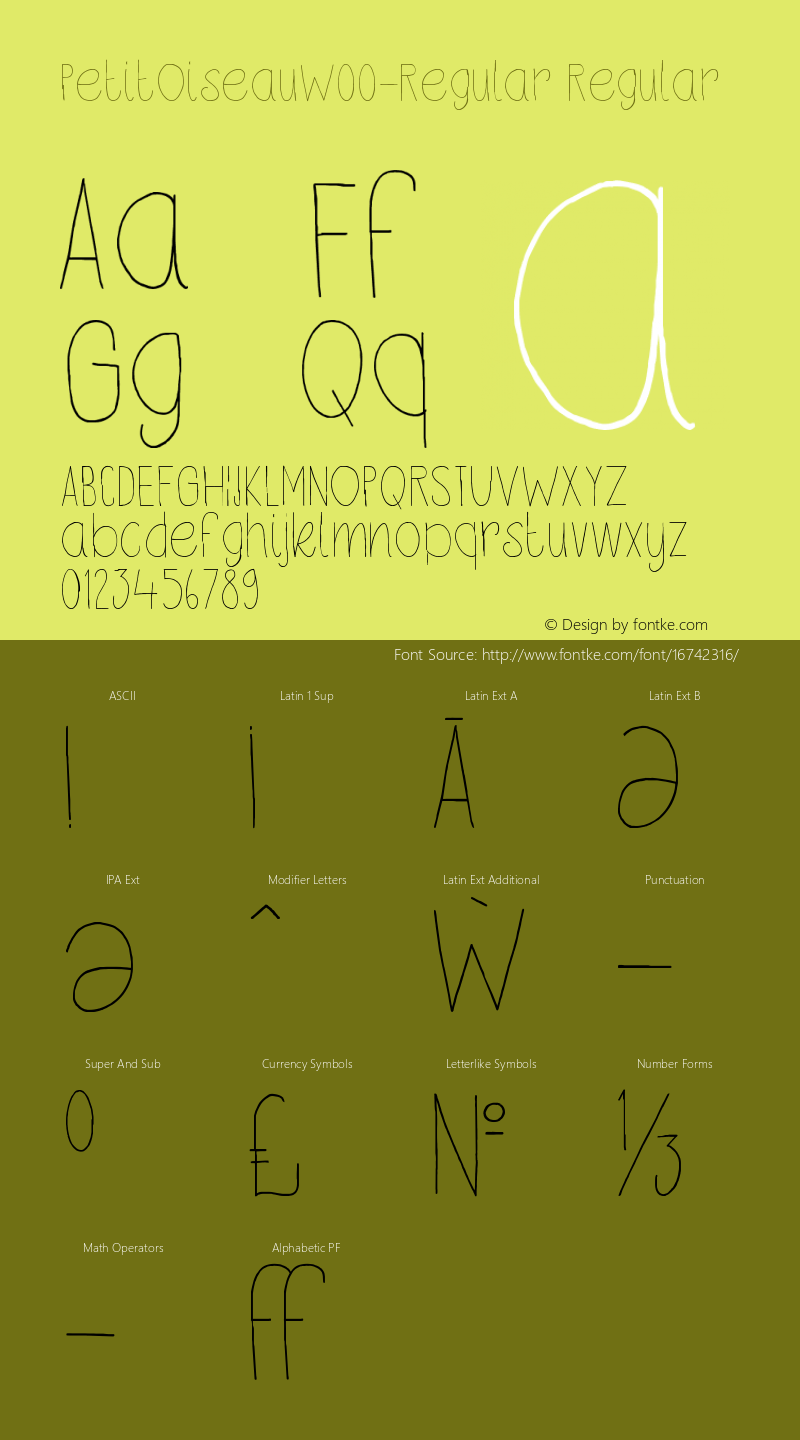 PetitOiseauW00-Regular Regular Version 1.00 Font Sample