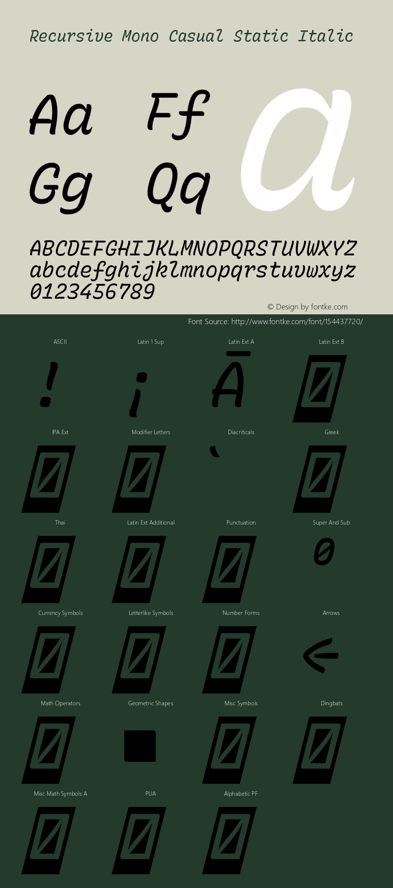 Recursive Mn Csl St Italic Version 1.070;hotconv 1.0.112;makeotfexe 2.5.65598 Font Sample