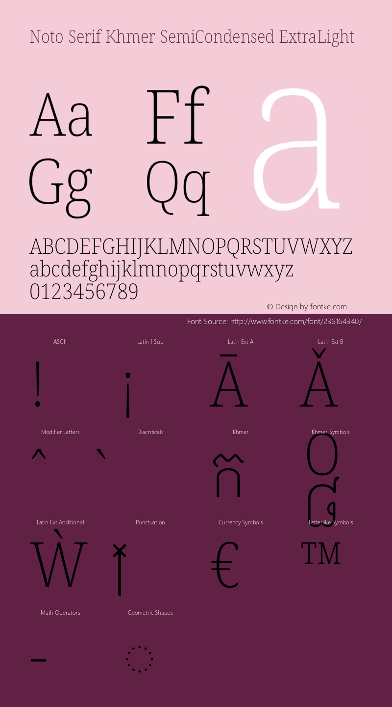 Noto Serif Khmer SemiCondensed ExtraLight Version 2.003图片样张