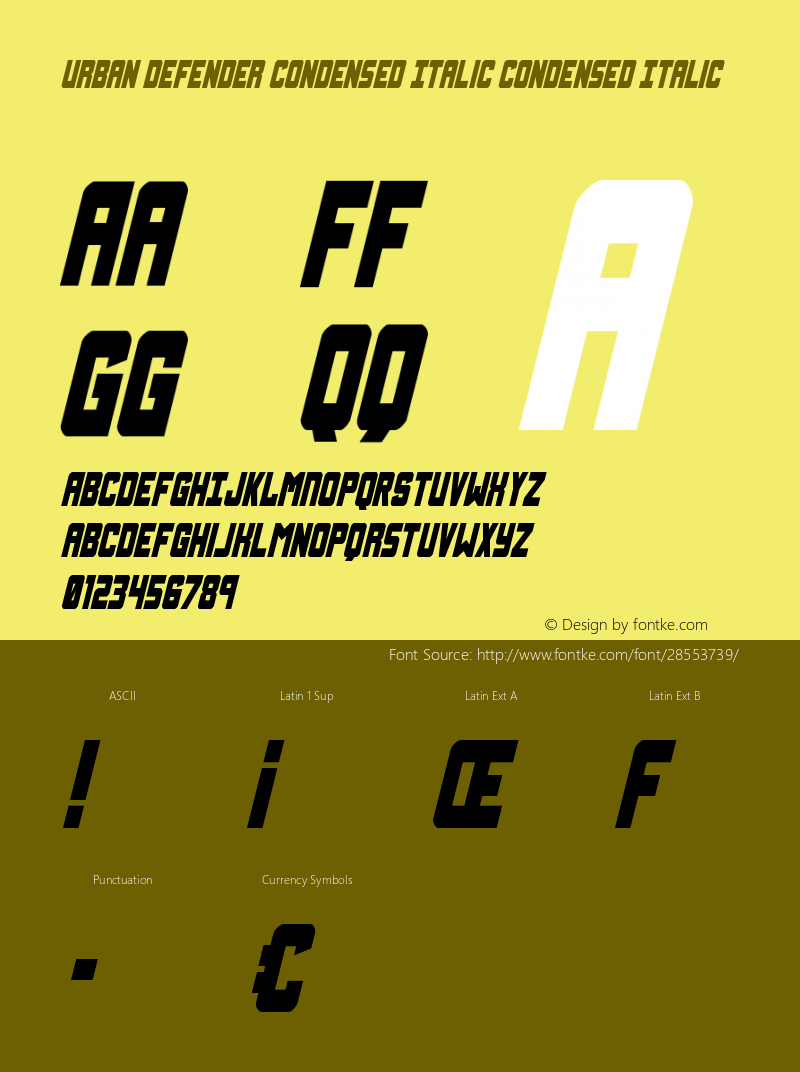 Urban Defender Condensed Italic Version 1.0; 2019 Font Sample